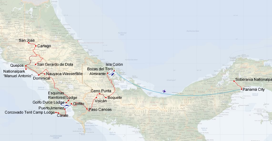 Übersichtskarte Costa Rica und Panama
